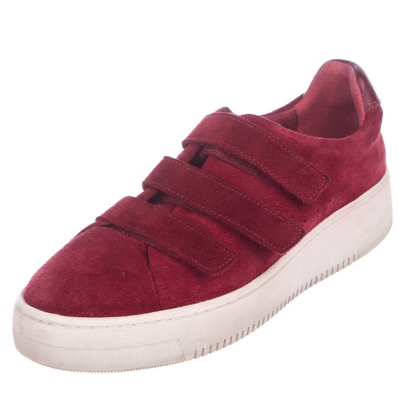 SANDRO Suede Low-Top Sneakers Size 8 Red Burgundy - Picture 2 of 3